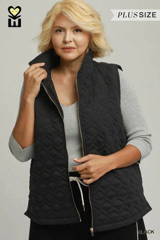 Quilted Zip Up Vest - Black - The Pointe Boutique