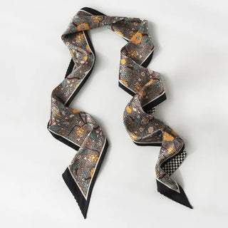 black colorful print skinny neck scarf