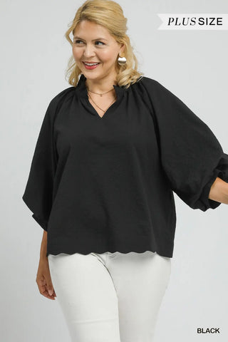 Textured Scuba Hem Blouse - Black - The Pointe Boutique