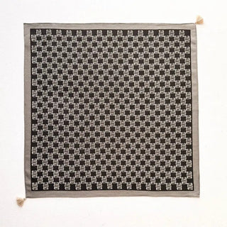 grey retro print square scarf with tassels