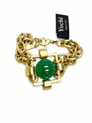 Dallas Green Stone Gold Chain Bracelet - The Pointe Boutique
