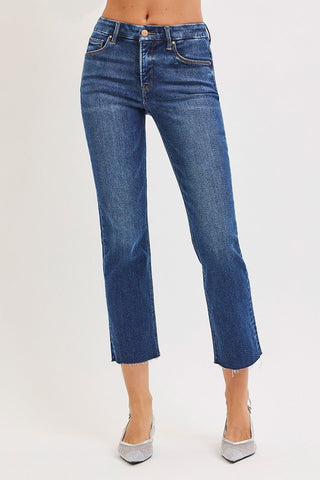Dark TC - High Rise Crop Straight Jeans - The Pointe Boutique