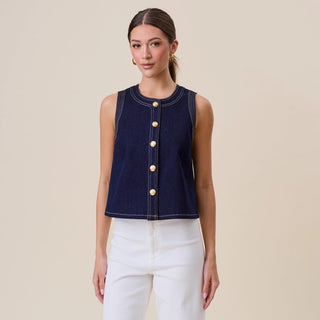 Denim Button Stretch Top - The Pointe Boutique