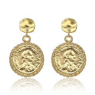 Gold coin drop earrings-24K gold plated