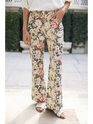 The Magnolia Floral Pants – cream pants with a vintage floral print