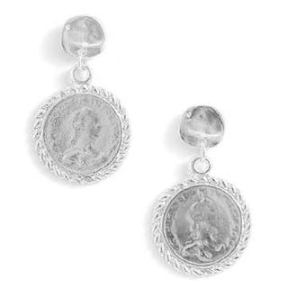 Silver coin drop earrings-24K gold plated
