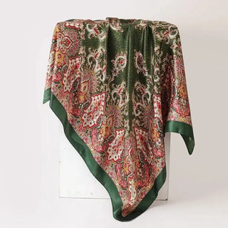 red and green botanical paisley square scarf