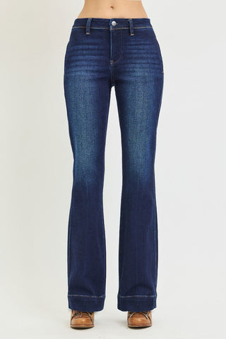 Marcy Ann Mid Rise Bootcut Jeans, dark wash, front - The Pointe Boutique