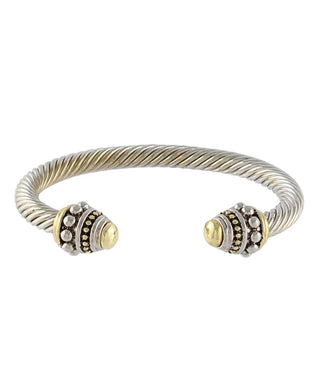 two-tone cable cuff bracelet with beaded ends
