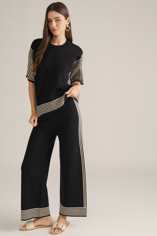 jenna solid black knit top with striped trim