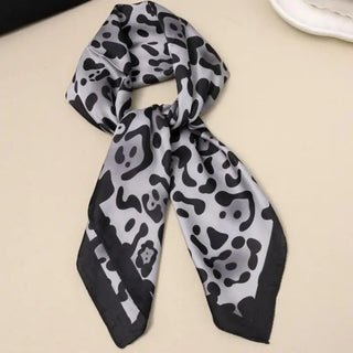 grey and black leopard silky square scarf