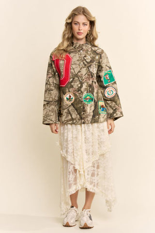 camo jacket with patch details