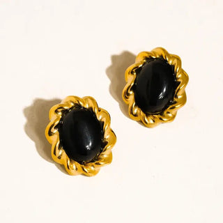 Eulie 18K Gold Non - Tarnish Vintage Stone Oval Earring - The Pointe Boutique