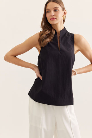 Ari Top – black sleeveless split-neck top