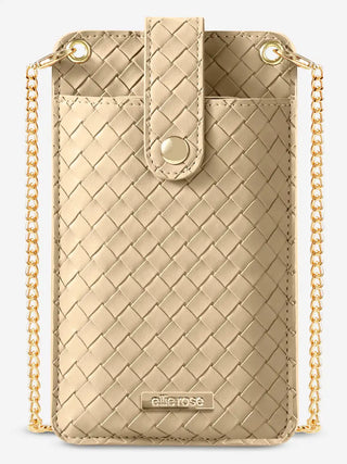 Natural Crossbody Phone Bag – natural woven crossbody phone bag with gold chain strap