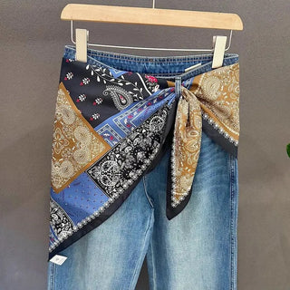 blue patchwork paisley triangle bandana