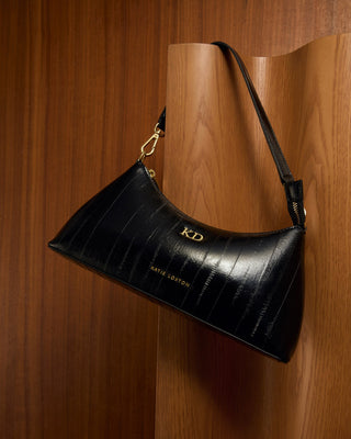 Miley Small Shoulder Bag-Black EEL – small black eel-texture shoulder bag