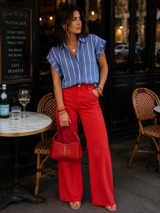 The Reese Top – blue and white stripe collared top, cap sleeves
