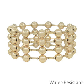 set of 4 8mm gold beaded and gold bar stretch bracelets water resistant