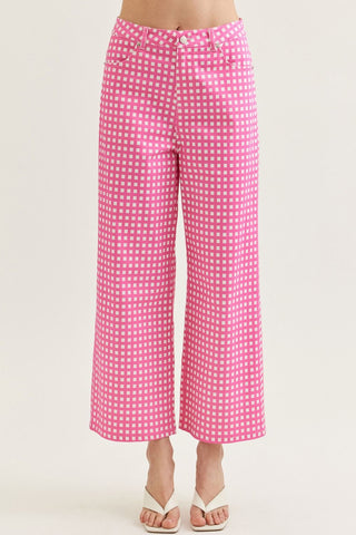 Pink & White Checker Wide Leg Pants – pink and white gingham check wide leg pants