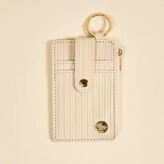 Ripple Ridge Keychain Wallet–Oat – oat ribbed keychain wallet with gold key ring