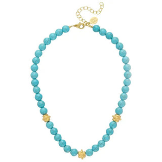 Genuine Turquoise with Handcast Gold Bentley Beads Necklace