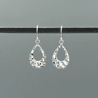 Sterling silver hammered open flat teardrop earrings