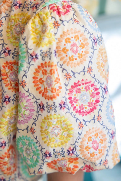 Floral Embroidered Print Bubble Sleeve Top | Multi - The Pointe Boutique