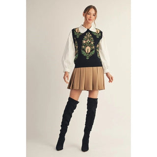 Floral Lovely Sweater Vest | BLACK - The Pointe Boutique