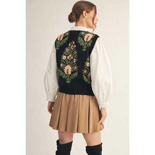 Floral Lovely Sweater Vest | BLACK - The Pointe Boutique