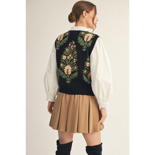Floral Lovely Sweater Vest | BLACK - The Pointe Boutique