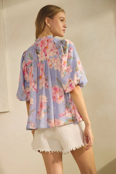 Floral Printed Puff - Sleeve Blouse - The Pointe Boutique