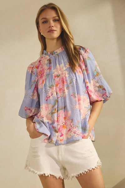 Floral Printed Puff - Sleeve Blouse - The Pointe Boutique