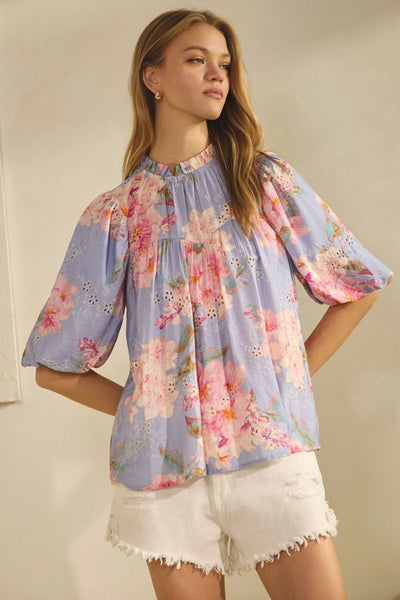 Floral Printed Puff - Sleeve Blouse - The Pointe Boutique