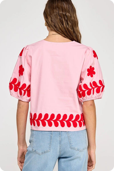 Flower Embroidery Cotton Top - The Pointe Boutique