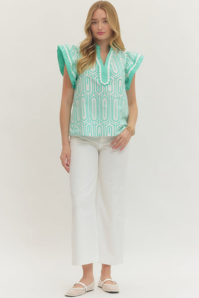 Flutter Sleeve/Scallop Accent Mint Top - The Pointe Boutique