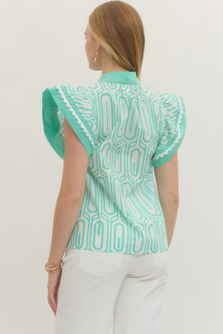 Flutter Sleeve/Scallop Accent Mint Top - The Pointe Boutique