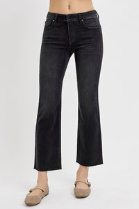 Aubree Lynn Jeans – washed black straight leg jeans with a raw hem