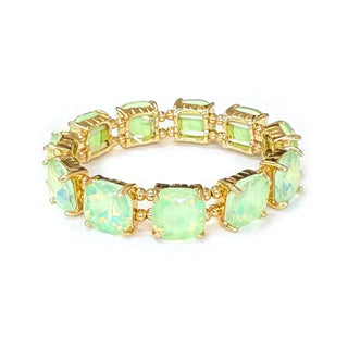 Pastel Mint Cushion Cut Glass Crystal Linked Stretch Bracelet
