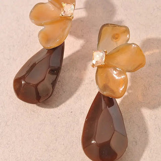 Resin Flower Teardrop Statement Earrings