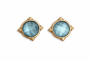 Gemstone Stud Earrings w/Gold Setting - The Pointe Boutique