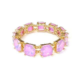 Pastel Lilac Cushion Cut Glass Crystal Linked Stretch Bracelet