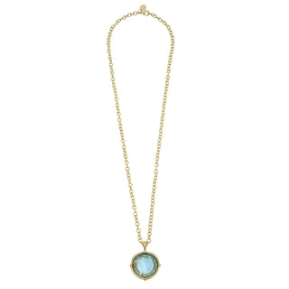 Gold Aqua Venetian Glass Gold Coin Large Chain Necklace 3583AQ - The Pointe Boutique