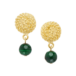Gold Rope Drop Earrings with Malachite Green Stones 1093MK - The Pointe Boutique