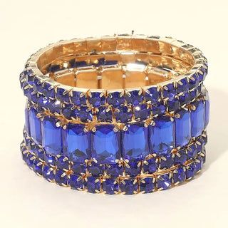 Gold Royal Blue 5PCS - Emerald Cut Round Stone Stretch Evening Bracelets - The Pointe Boutique