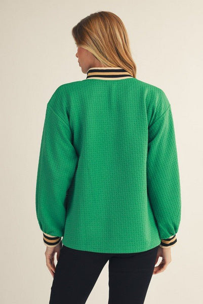 Green Long Sleeve Top with Tan Vneck - The Pointe Boutique