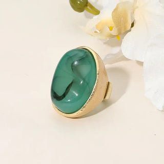 Green Marbled Oval Stone Stretch Ring - The Pointe Boutique