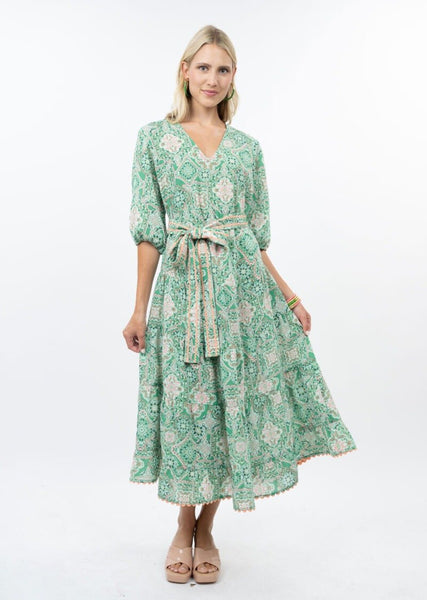 Green Midi Tiered Dress - The Pointe Boutique