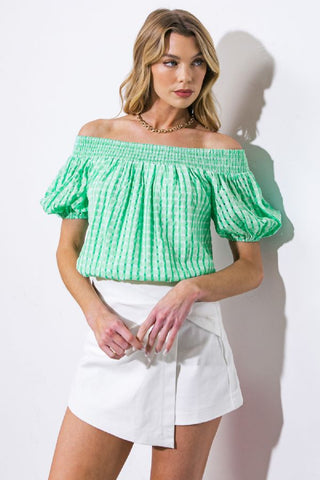 Green Textured Woven Top - The Pointe Boutique