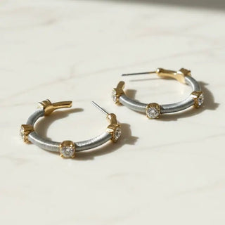 Grey Silky Thread Wrapped C Hoop with Stone Earrings - The Pointe Boutique